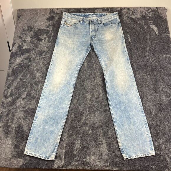 Diesel Safado Straight Acid Wash Blue Denim Jeans Button Fly Men's 33X32 Stretch - Picture 1 of 16